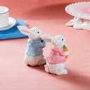 Easter Bunny Figurines 2-Piece Set  Hand-Painted Ceramic Rabbit Statues with Carrot and Egg, Cute Spring Easter Decorations for Home, Table Centerpiece