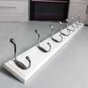 Wooden Wall Mounted Coat Rack 35 inch (90cm) with 8 Silver Hooks, Lang Wood White Coat Hook for Entrance, Hallway, Bedroom, Wall Clothes Hanger