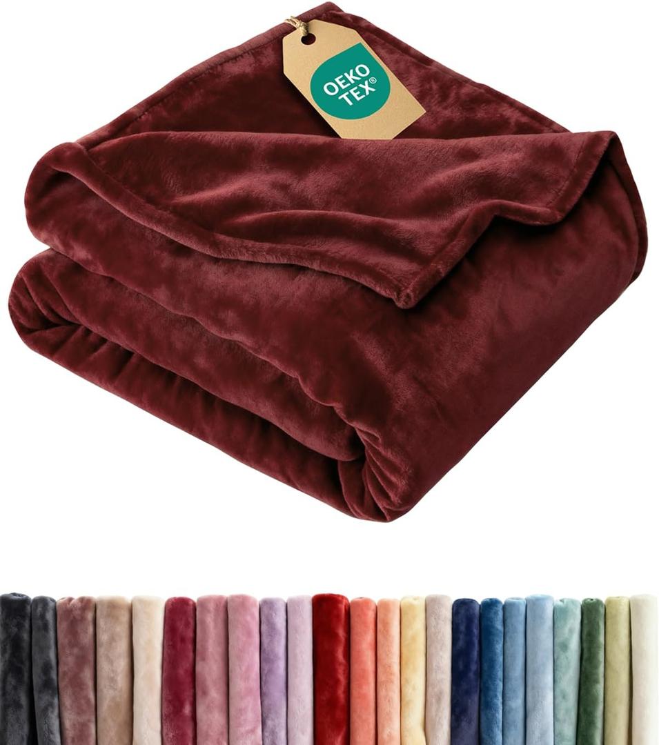 Ultra Soft Fleece Blanket Throw Size - Flannel Fleece Luxury Throw Blanket - Lightweight for Couch Bed Chair - Thick, Warm & Breathable - All Season Cozy Fuzzy Anti-Static Microplush Bedding, Burgundy