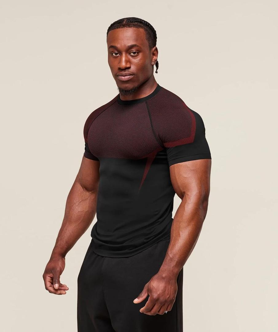 Men's Athletic Compression Short Sleeve Shirt, Breathable Quick Dry Gym Workout Top, Stretch Performance Sportswear (Black, XL)