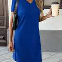 ATHMILE Casual Summer Dresses for Women V-Neck Beach Vacation Clothes Short Sleeve Split Hem Sundress Party Dresses, XL, Blue