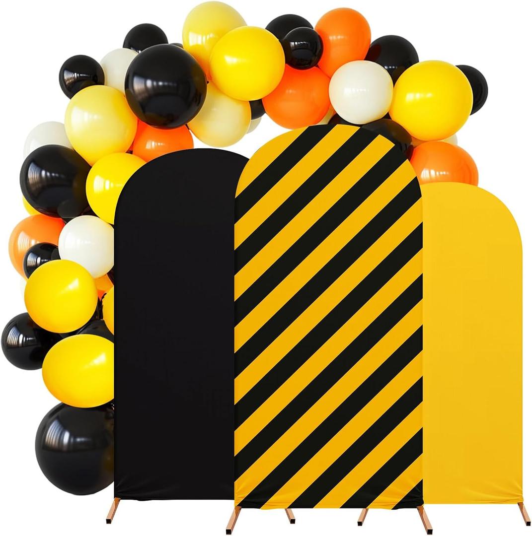 Construction Birthday Party Arch Backdrop Cover Set of 3 Arch Covers Spandex Backdrop Stand 4ft, 5ft, 6ft for Kids Boys Birthday Construction Party Decorations