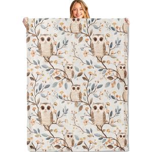 Cute Owl Throw Blanket,50x60in,Soft,Lightweight Flannel,Adorable Cartoon Bird and Branch Blankets - Gifts for Adult & Animal Lovers,for Couch Office Travel,Home Living Room Decor