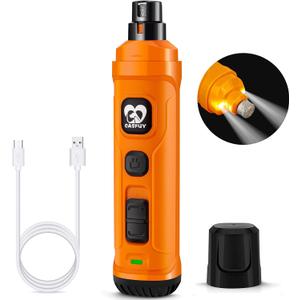 Casfuy Dog Nail Grinder with 2 LED Light - New Version 2-Speed Powerful Electric Pet Nail Trimmer Professional Quiet Painless Paws Grooming & Smoothing for Small Medium Large Dogs and Cats (Orange) (A-Orange)