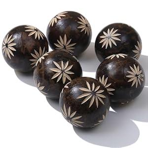 Set of 6 Decorative Balls for Dining Table Centerpiece Decor - Decorative Orbs for Centerpiece Bowls - Sunflower Pattern - 2.6in Resin Round Sphere Balls for Coffee Table Decor