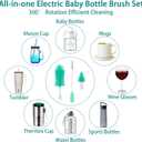 Electric Bottle Brush Cleaner, Portable Rechargeable Baby Bottle Cleaner Kit for Travel with Silicone Nipple & Straw Brush, Drainage Rack, Storage Box(Green)