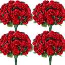 Der Rose 6 Pack Red Artificial Geraniums Flowers for Outdoors UV Resistant Faux Flowers for Outdoor Planters Window Boxes Patio Cemetery Porch Decor