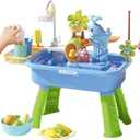 Kids Water Table, 4 in 1 Outdoor Water Games for Kids, with Tap & Fishing Game, Sensory Table - 43 Pieces Water Accessories for Indoor & Outdoor Fun During Summer