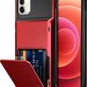 Vofolen Compatible with iPhone 12 Case 5G Wallet 4-Card Slot Credit Card Holder Flip Hidden Pocket Dual Layer Protective Back Cover Compatible with iPhone 12 5G 6.1inch Red