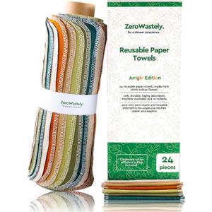 Reusable Paper Towels - Value Pack of 24 Paperless Paper Towels! - 100% Cotton, Super Soft, Absorbent, Washable and Made To Last (Jungle)