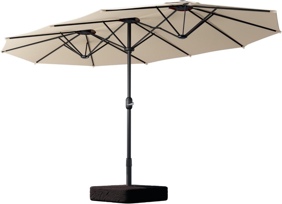 15ft Large Outdoor Patio Umbrella, Double Sided Table Umbrella with Crank, 12 Steel Ribs Market Umbrella