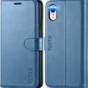 TUCCH Wallet Case for iPhone XR, Kickstand PU Leather Wireless Charging Flip Cover [Shockproof TPU Shell] with RFID Blocking Credit Card Slots Compatible with iPhone XR 6.1, Lake Blue