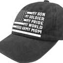 Weiweiwu My Son My Pride My World Proud Army mom Hats for Women Funny Washed Distressed
