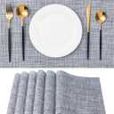 Placemats Set of 6 Washable Indoor/Outdoor Vinyl Place Mats for Dining Table Durable Non-Slip Heat Resistant PVC Weave Table MatsGray