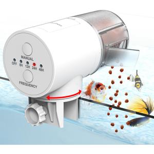 Automatic Fish Feeder Dispenser for Aquarium, 200ml Large Capacity Auto Turtle Fish Feeder for Small Tank, Battery Powered Food Feeding Timer for Flakes Pellet Vacation, Batteries Included (Button)