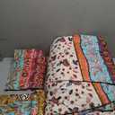 Boho Style Queen Quilt Set Reversible Bohemian Floral Strip Quilt Beddding Set, Soft and Lightweight Bedspread for All Season, Full Size Bed Coverlet with 2 Matching Pillow Shams (3 Pieces)