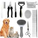 Dog Brush & Grooming Kit  9-Piece Pet Brush & Deshedding Set for Shedding, Bathing, Trimming & Nail Care | Grooming Tools for Dogs & Cats, Includes Comb, Nail Clipper, Scissors, Slicker Brush (Gray)