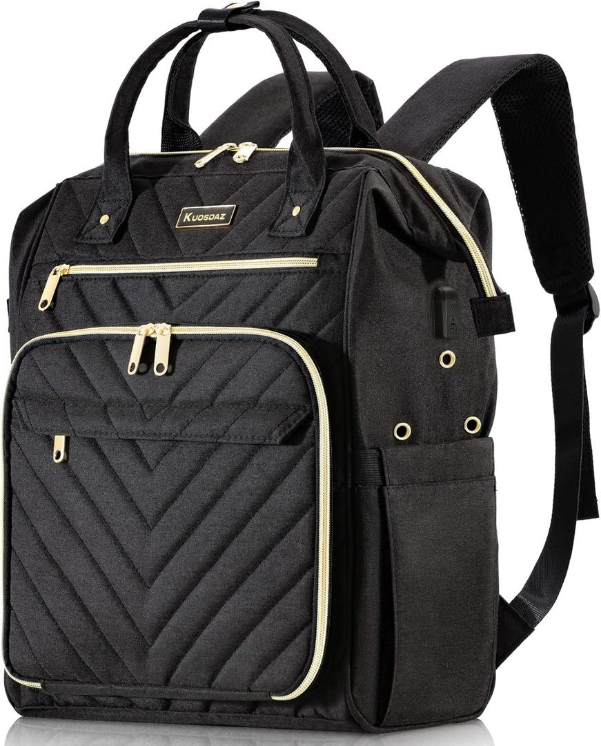 Knitting Bag Backpack, Yarn Organizer with USB Charging Port, Quilted Backpack for Women, Valentines Day Gifts Large Travel Crochet Bag Totes for Crochet Hooks, Knitting Needles, Yarn Supplies, Black (15.6 Inch)