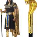 42IN Metal Pimp Cane with Snake Plastic Handle, Egyptian Staff for Pharaoh & Cleopatra Costume Mesmerizing Cosplay Prop for Halloween (Vintage Gold)