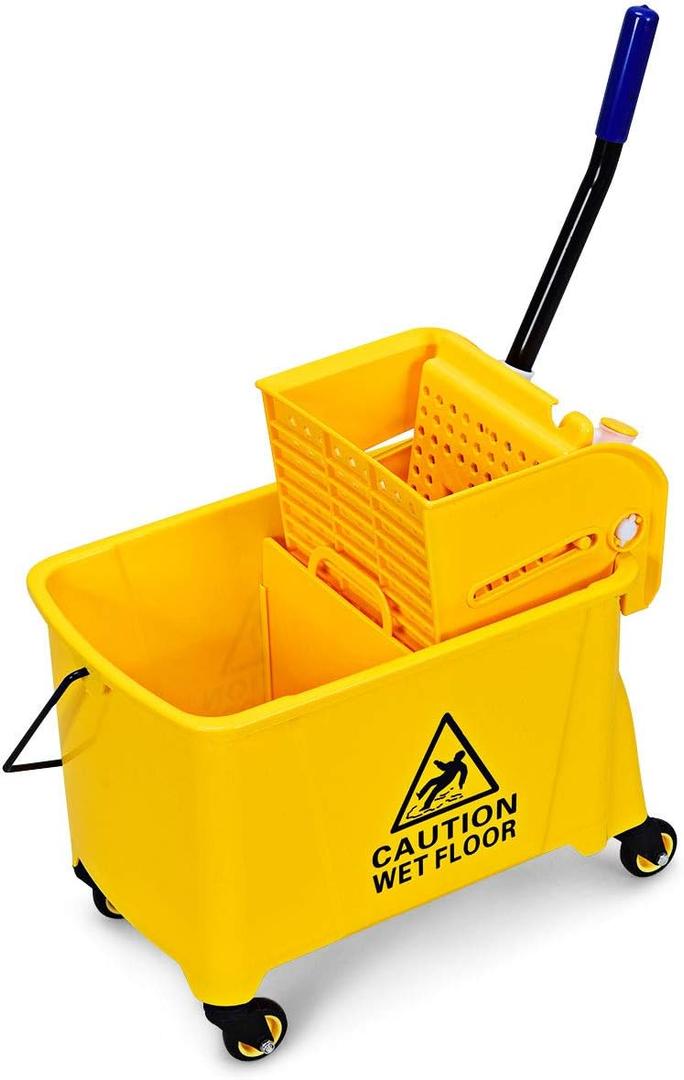 Goplus Commercial Mop Bucket with Wringer, Household Portable Mop Bucket, Ideal for Household and Public Places Floor, 21 Quart Capacity, Yellow (21 Quart)