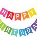 Happy Birthday Colorful Banner Rainbow Birthday Party Banner NO DIY Happy Birthday Sign Pre-Strung Birthday Hanging Decoration for Women Girl Men Boy Party Supplies (Multicolor)