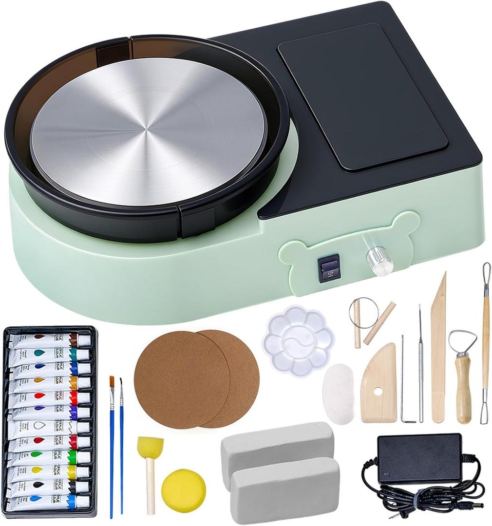VEVOR Pottery Wheel for Kids and Adults - Complete Pottery Kit with 6" Turntable Clay Art Supplies Sculpting Tools, Mini Clay Making Pottery Wheel with Storage Design, Crafts Christmas Gifts, Green