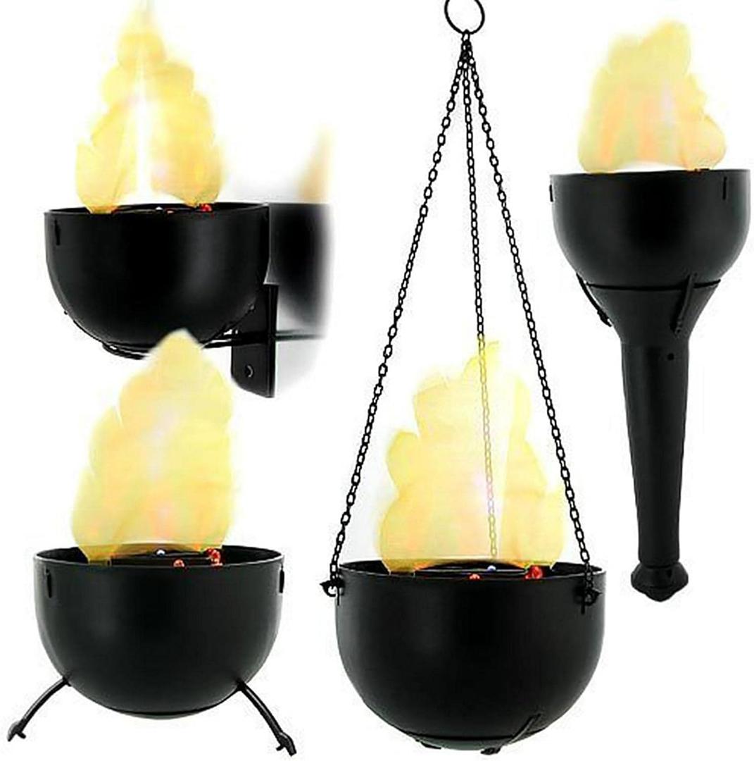 4 in 1 Flame Lamp, 3D Artificial Fire Flames Battery Operated Fake Fire Lamp, Realistic Effect Light, Fake Fire Bowl Hanging Flame Light for Stage Club Decor(Black)