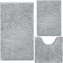 Bathroom Rugs Sets 3 Piece Extra Soft and Absorbent Shag Bathroom Rugs, Machine Wash Mat, Strong PVC Non-Slip Underside, Plush Carpet Mats (Light Grey)