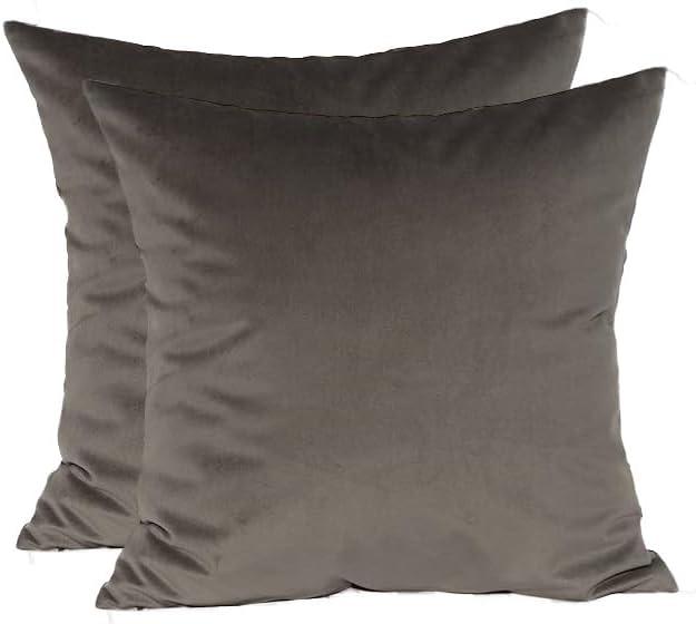 TangDepot Pack of 2 Solid Velvet Throw Pillow Covers, Cushion Shams, Super Luxury Soft Pillow Cases, Square Pillow Shells - (16x16 Inch 2 Pieces, Grey)
