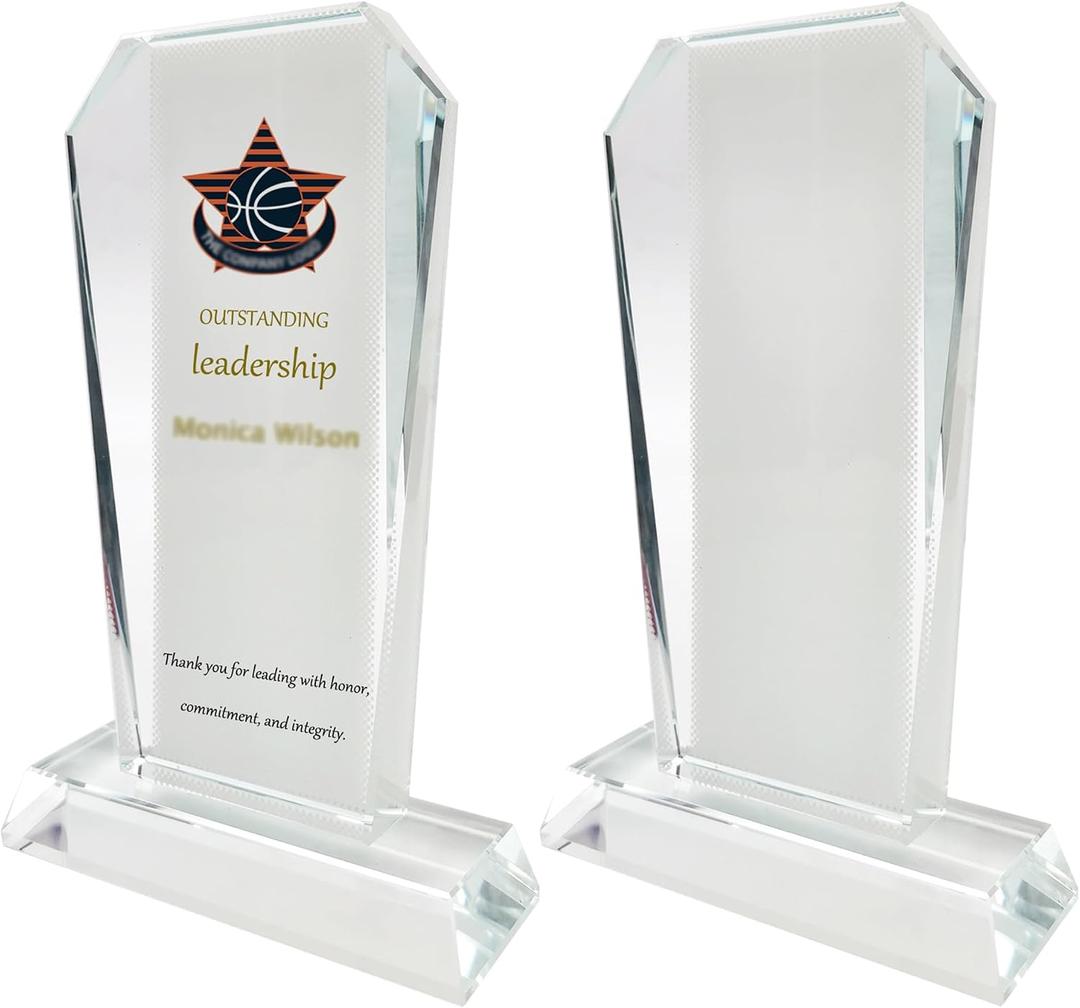 2 Pack Sublimation Crystal Blanks Sublimation Plaque Glass Blanks for Sublimation Award Trophy Photo Picture Frame Tabletop Ornaments DIY Gifts (Award)