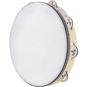 Tambourine for adults 10 inch Hand Held Drum Bell Birch Metal Jingles Percussion Gift Musical Educational Instrument for Church KTV Party (10 inch)