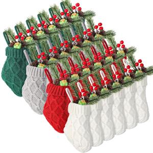 Geyoga 24 Pieces Mini Christmas Knit Stockings 6 Inch Cable Knitted Stockings Bulk Xmas Hanging Ornament Decoration for Christmas Tree Fireplace Holiday Party Favor(Red, Green, White, Grey)