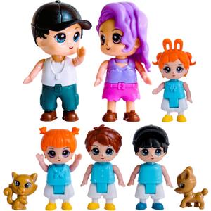 FUNERICA Dollhouse Family Figures & Pets  Bendable Play Dolls for Imaginative Fun & Doll House Play  Little People Family Set with Miniature Accessories  Made of Quality Plastic