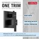 Delta Modern Square Shower System Faucet Set, Matte Black 6.5-inch Shower Head and Handle Set, Valve Trim Kit, Matte Black T342703-BL (Valve Not Included)