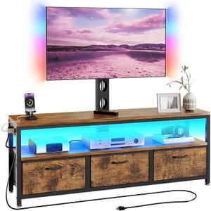 JUSTOGO TV Stand with Mount and Power Outlet, TV Stand with Drawers Storage for Living Room Bedroom, LED Entertainment Center for 45 55 60 65 inch, Height Adjustable Media Console, Rustic Brown