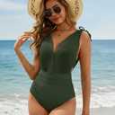 BMJL Womes One Piece Swimsuit Mesh Bathing Suit Tummy Control Swimsuits Plunge Bikini Tops 2025(M,Army Green)