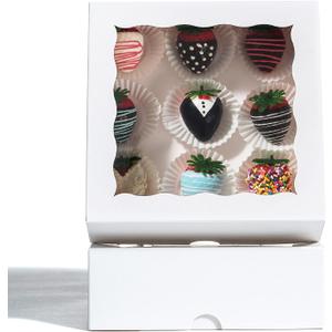 RomanticBaking 14pcs 7" x 7" x 2 1/2" Inches Bakery Boxes with Window for Pie, Cookies, Chocolate Covered Strawberries, Cakesickle, Brownies