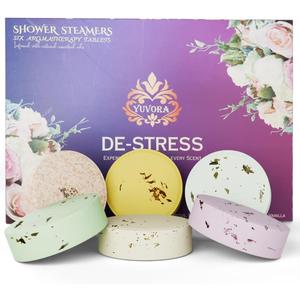 Shower Steamers Gift Set  6 Aromatherapy Shower Bombs with Essential Oils  Relaxation & Stress Relief Spa Gift for Women & Men  Natural Self-Care Shower Fizzies  Home Spa Kit  De-Stress Scents
