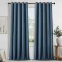DONREN Total Blackout Linen Curtains 108 Inch Length for Bedroom Living Room, Farmhouse 100% Black Out Thermal Insulated Privacy Lightweight Grommet Curtain Panels, Denim Blue, W66 x L108, 2 Panels