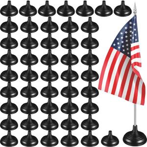 Gerrii 48 Pcs Mini Tabletop Flag Stand Holder 4 x 6 Inch Small Flag Base for Veterans Day Table Desktop Party Office Desk Centerpiece Country Company Sports Team Decoration(Black)