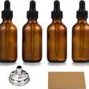 4 Pack, 1 oz Thick Dark Amber Glass Dropper Bottles with 1 Funnels & 4 Labels - 30ml Tincture Bottles with Eye Dropper - Leakproof Essential Oils Bottle - Storage and Travel for Beauty or Health