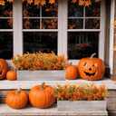 Lyrow 2 Pack Artificial Eucalyptus Plant in Rectangular Rustic Wooden Planter Box Faux Potted Herb Plant Table Centerpiece for Kitchen Windowsill Shelf Decor (Fall,16.1 x 3.7 x 8.7 '')