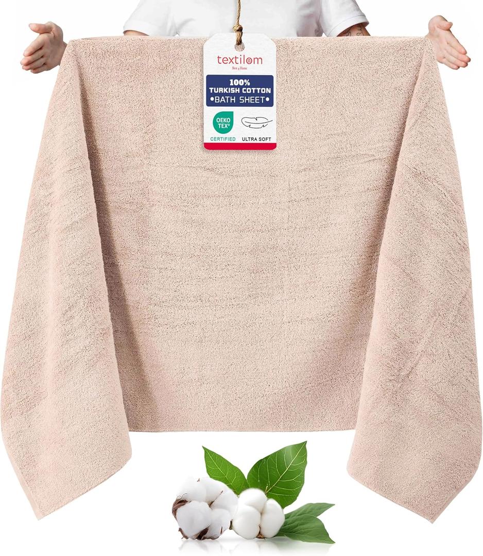 TEXTILOM 100% Turkish Cotton Oversized Luxury Bath Sheets, Jumbo & Extra Large Bath Towels Sheet for Bathroom and Shower with Maximum Softness & Absorbent (40 x 80 inches)- Beige (1 Pc Oversized Bath Sheet)