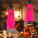 Halloween Decorations, 2 Pack Pink Pumpkin Wizard Hat Pre-Installed Pumpkin Ghost Ghosts Witch Hanging Ornaments Decor