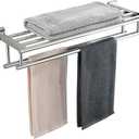 Bathroom Towel Rack 24 Inch Tower Holder with Double Towel Bar Polished Chrome Towel Rack Wall Mounted SUS304 Stainless Steel Hotel Towel Shelf Modern Towel Hanger