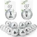 Engrowtic 12 Pcs Disco Ball Table Number Card Holders Silver Place Card Holder for Photo Name Stands Disco Centerpiece Decor for Wedding Party Birthday Table Number, 2 Inch