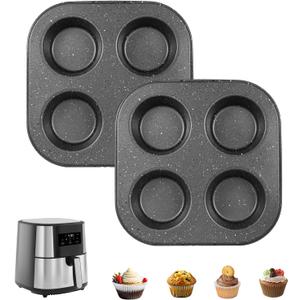 Walooza 4 Cup Muffin Pan 2 Pack, Nonstick Mini Muffin Tin for Air Fryer, 1.18In Deep Cupcake Baking Pan for Frittatas, Tarts, Brownies
