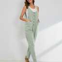 Yeokou Womens Overalls Linen Cotton Jumpsuits Loose Casual Jumpers with Pockets (Blue, L)