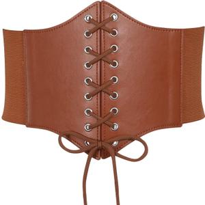 VONMELLI Corset Belt for Women Lace Up Elastic Waist Belts Retro Wide Tied Waspie Belt for Halloween Costume (Fit Waist 26"-29")