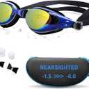 Nearsighted Swim Goggles, Shortsighted Swimming Goggles (-8, Mirrored Coating Blue 19)
